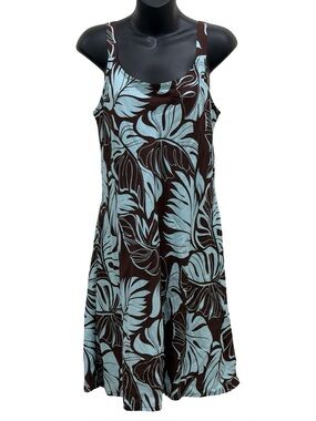 Hilo Hattie Blue Tropical Leaf A-Line Mini Sundress